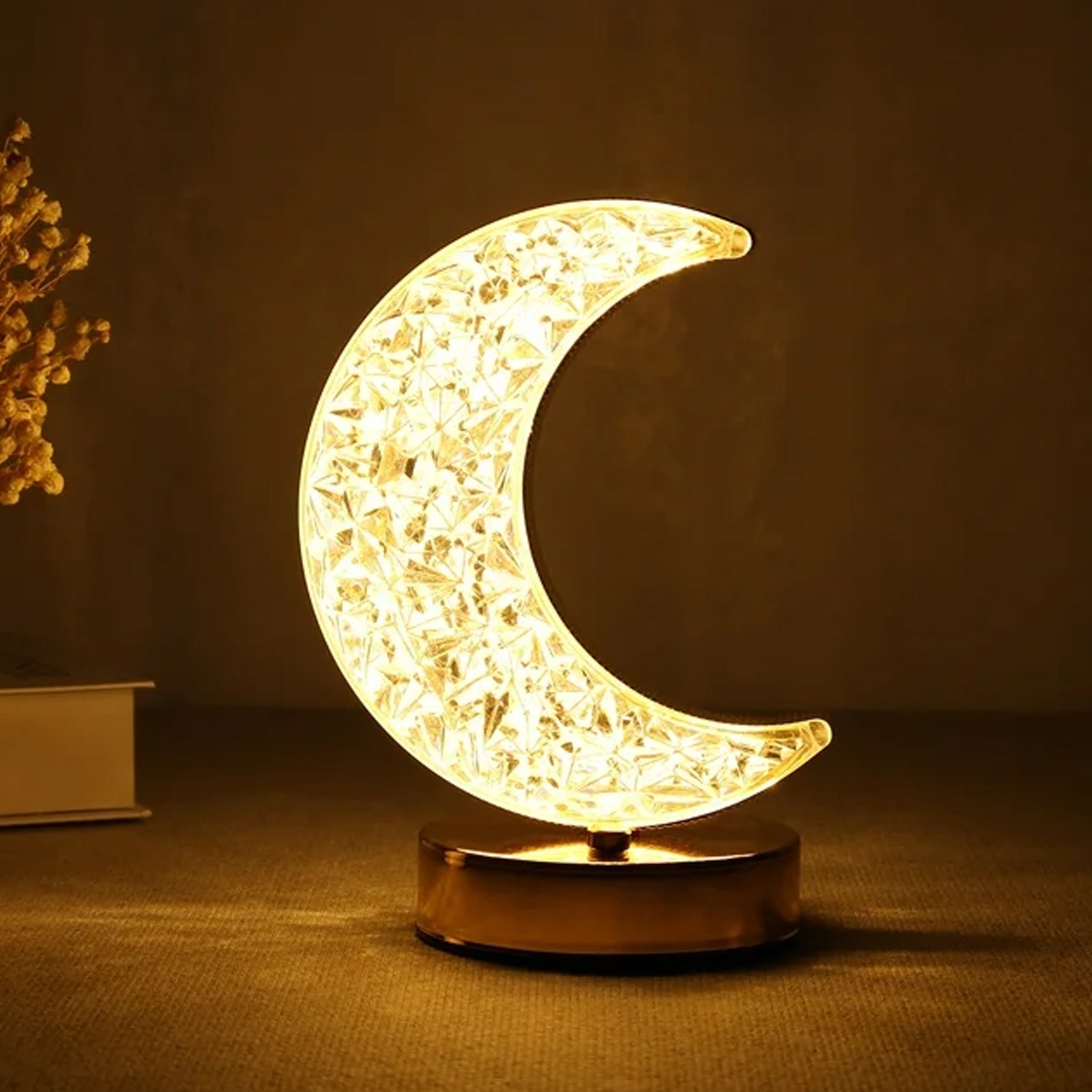 12570 Crystal Table Lamp | Moon Shape Touch Control Lamp with 3 Color | Metal Bedside Lamp for Kids Bedroom Romantic Desktop Nightstand | Stepless Dimming USB Charging Touch Night Light 12570 Crystal Table Lamp | Moon Shape Touch Control Lamp with 3 Color | Metal Bedside Lamp for Kids Bedroom Romantic Desktop Nightstand | Stepless Dimming USB Charging Touch Night Light